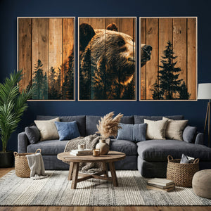 Rustic Bear Wall Art Canvas Print – Woodland Wildlife