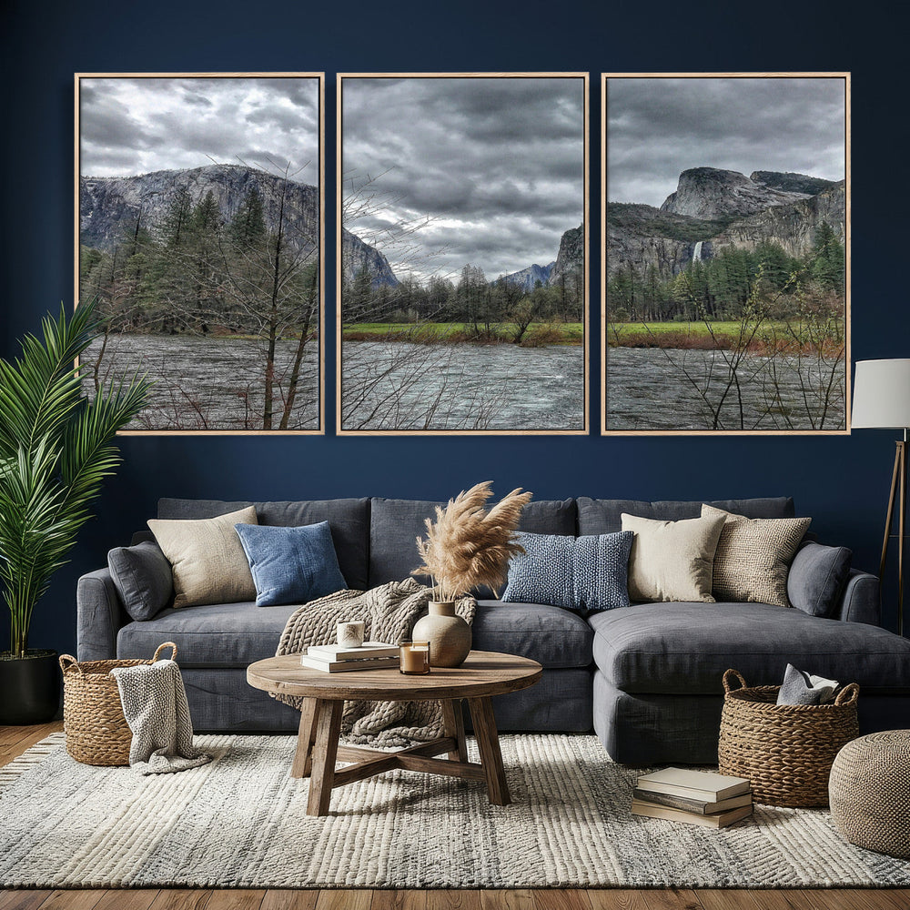 Yosemite Valley River Wall Art Canvas Print, Granite Cliffs