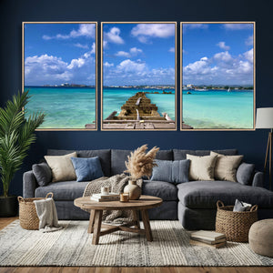 Caribbean Ocean Pier Seascape Wall Art Canvas Print,
