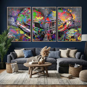 Graffiti Football Helmets Wall Art Canvas Print, Urban