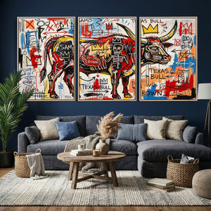 Texas Bull Wall Art Canvas Print, Abstract Graffiti Bull