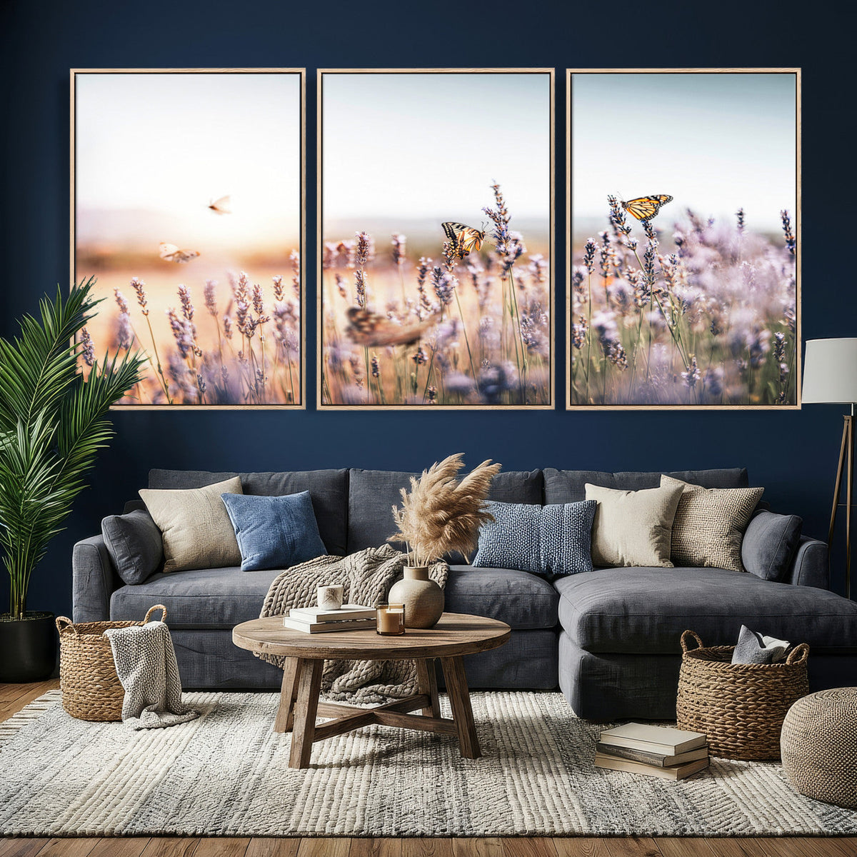 Lavender Field Wall Art Canvas Print, Butterfly Floral