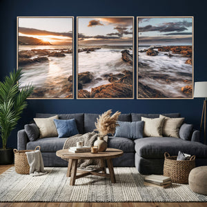 Rocky Coast Ocean Sunset Wall Art Canvas Print, Dramatic