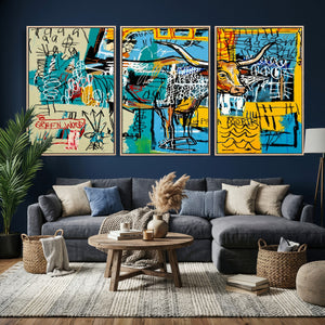 Basquiat Style Bird Bull Graffiti Wall Art Canvas Print,