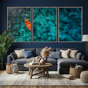 Turquoise Ocean Boat Wall Art Canvas Print