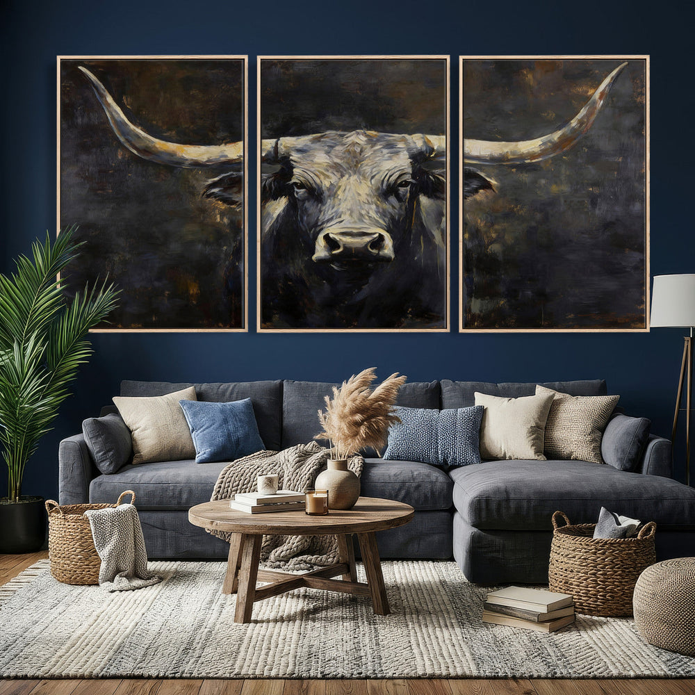 Rustic Longhorn Bull Wall Art Canvas Print – Vintage Western