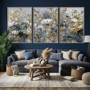Abstract Floral Wall Art Canvas Print – Gold and Blue