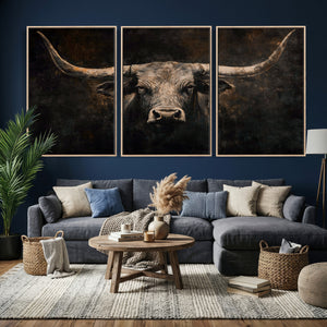 Vintage Longhorn Bull Wall Art Canvas Print – Rustic Western