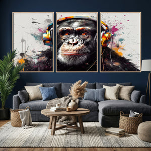 Dj Monkey Wall Art Canvas Print – Colorful Pop Art Banksy