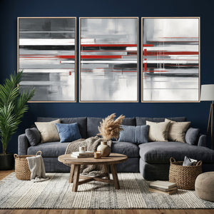 Gray Red Abstract Wall Art Canvas Print, Modern Abstract