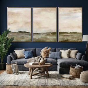 Muted Watercolor Hill Landscape Print — Beige Taupe Cloudy