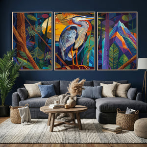 Colorful Heron Wall Art Canvas Print Tropical Bird Abstract