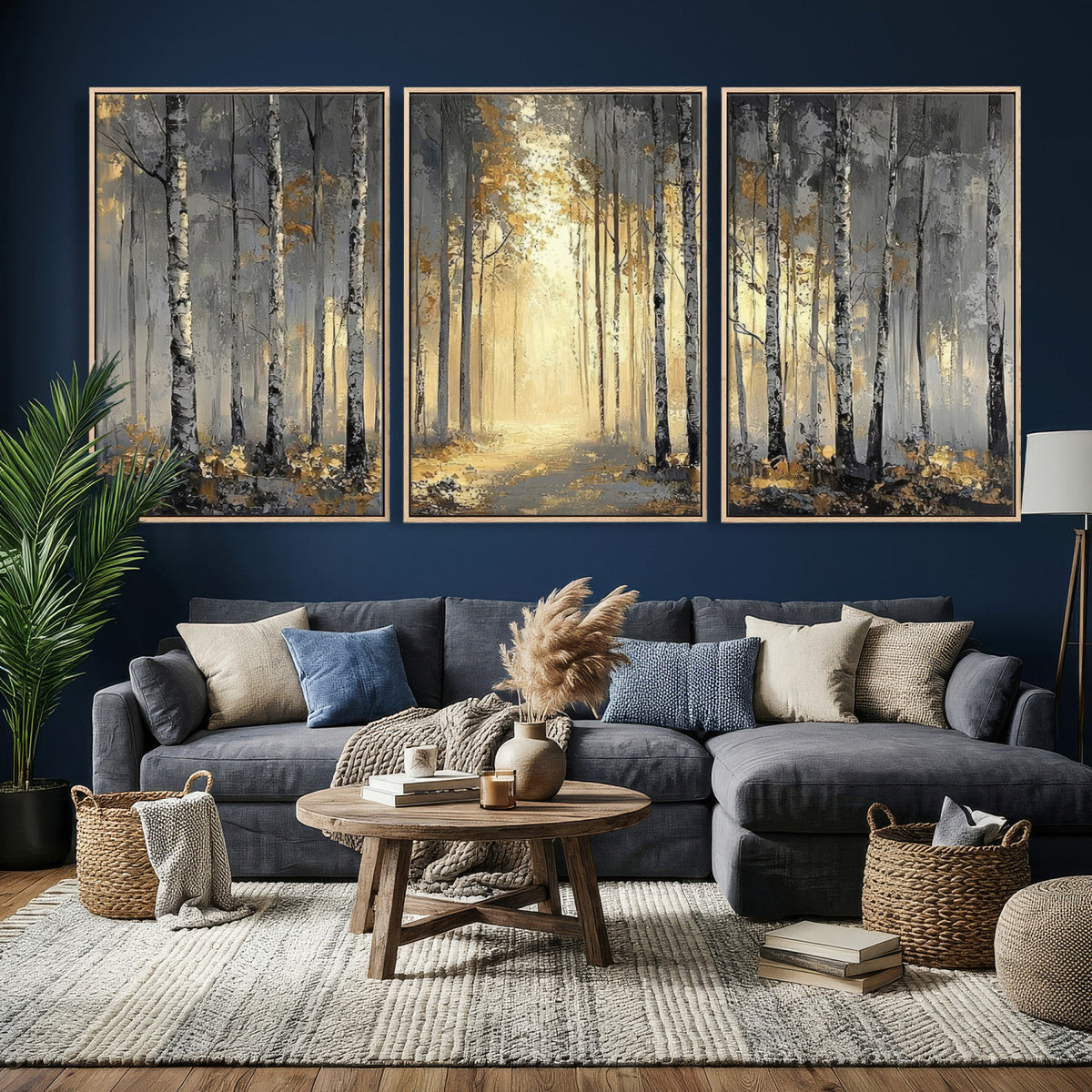 Abstract Birch Forest Wall Art Canvas Print – Modern Neutral