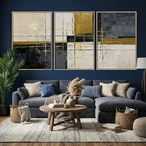 Abstract Gold and Black Wall Art Canvas Print – Modern