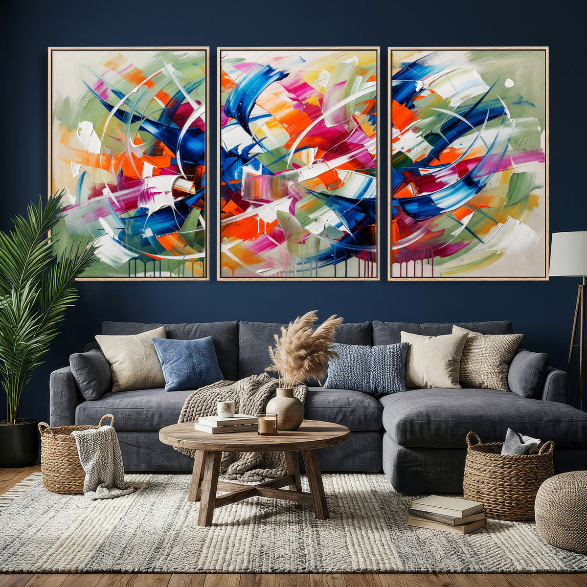 Geometric Abstract Wall Art Canvas Print, Orange Blue