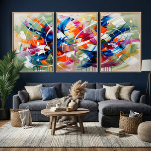 Geometric Abstract Wall Art Canvas Print, Orange Blue