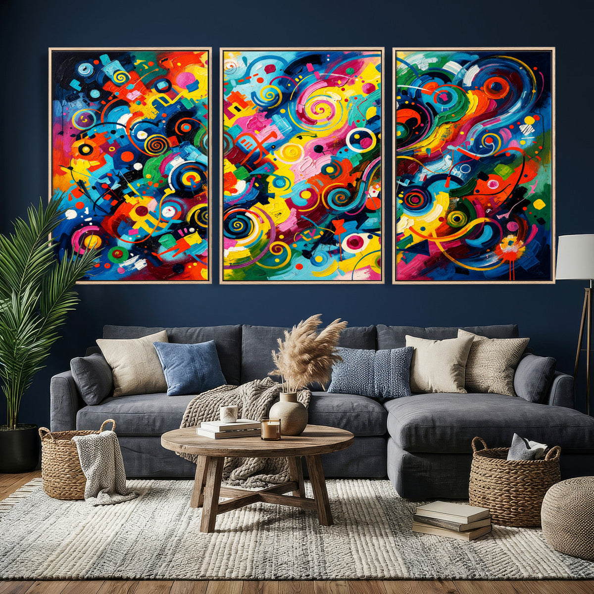 Geometric Abstract Wall Art Canvas Print, Bold Color