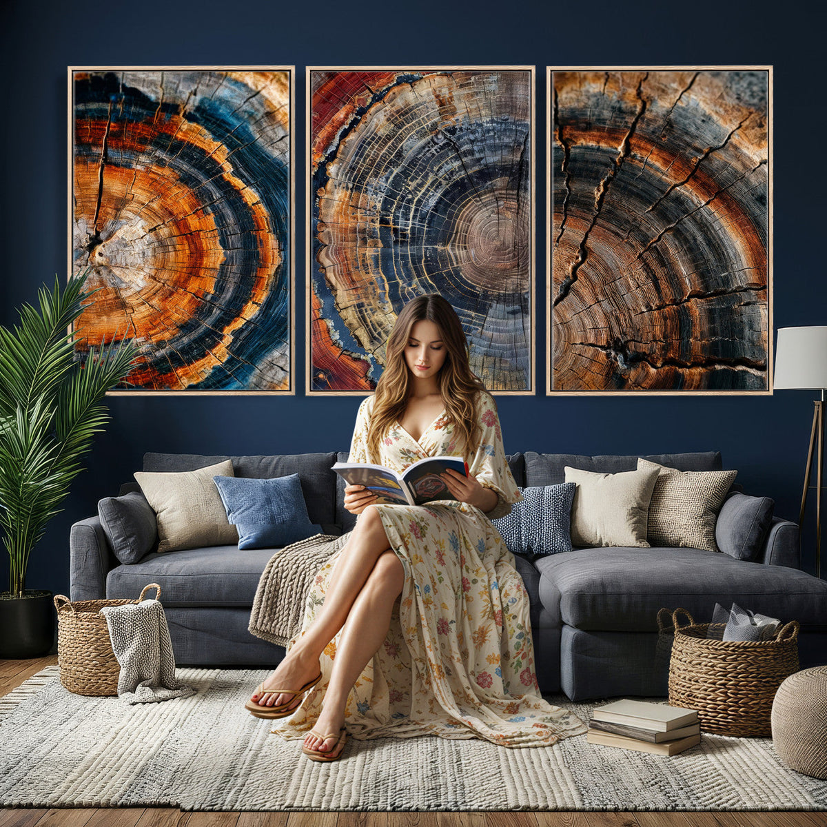 Tree Ring Triptych Canvas Wall Art — Set of 3 Wood Grain
