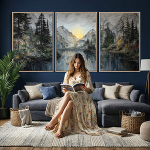 Drip Style Forest Lake Gold Art — Abstract Expressionist
