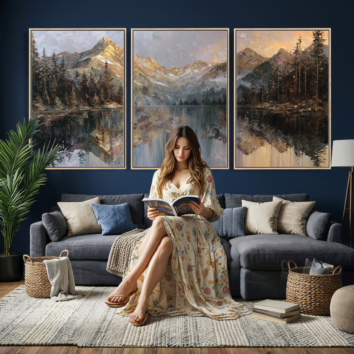 Drip Style Forest Lake Gold Art — Abstract Expressionist