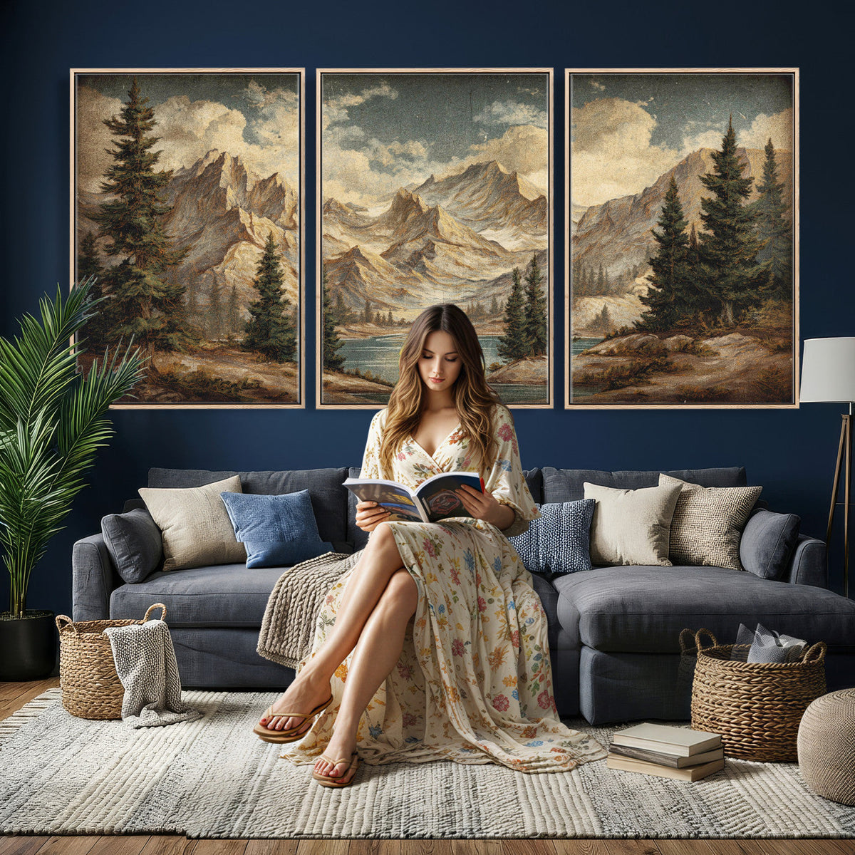 Drip Style Forest Lake Gold Art — Abstract Expressionist