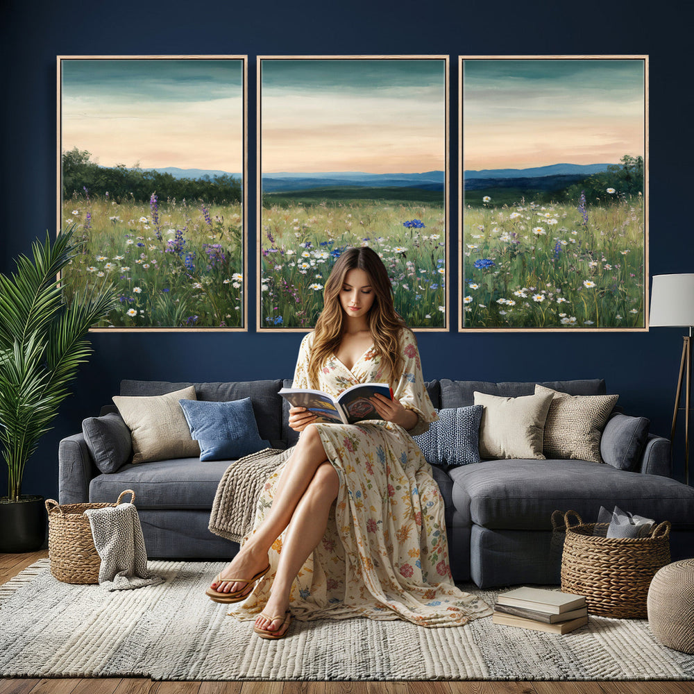 Wildflower Meadow Oil Painting Canvas — Daisy Lavender