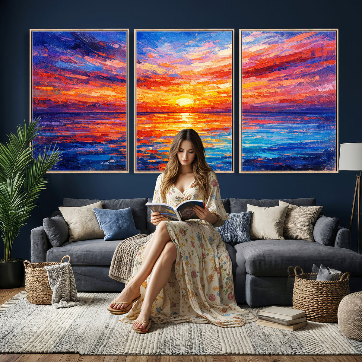 Colorful Knife Ocean Sunset Canvas — Orange Pink Teal