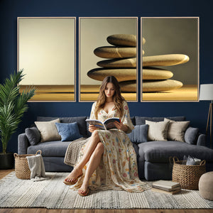 Zen Stone Wall Art Canvas Print, Balanced Rock Stack Framed