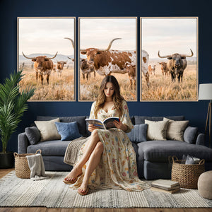 Texas Longhorn Canvas Wall Art, Rustic Farm Animal Photography Print, Farmhouse Country Decor, Western Ranch Art