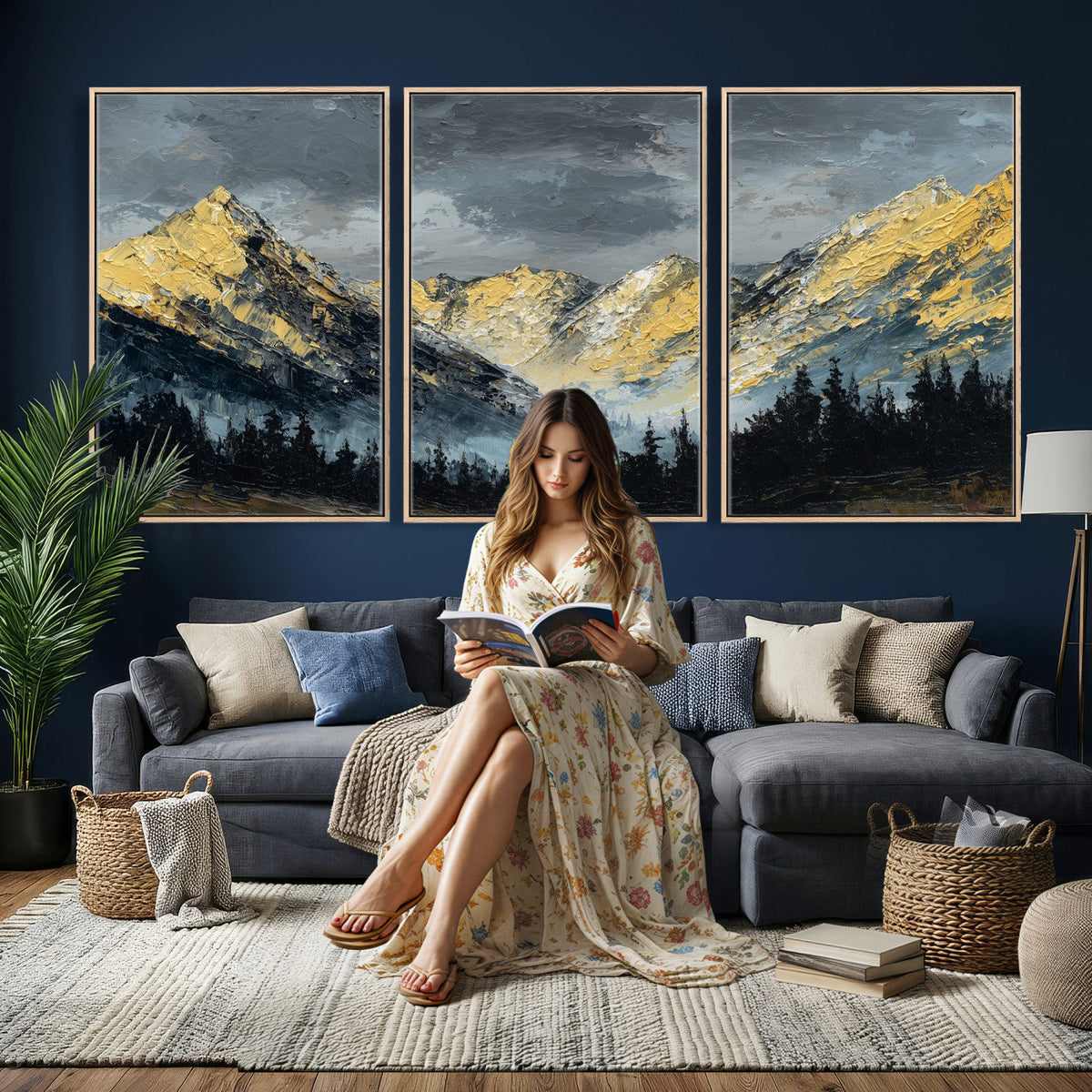 Abstract Mountain Wall Art Canvas Print Modern Landscape Painting Print