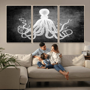 Black White Octopus Wall Art Canvas Print