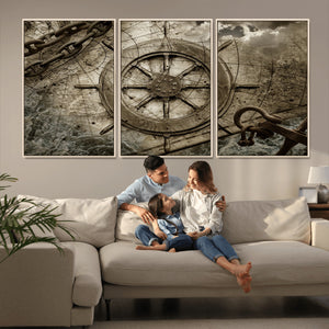 Wooden Ship Wheel Canvas Print, Multi Panel Canvas Wall Art