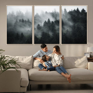 Foggy Forest Wall Art Canvas Print | 3 Panel Large Misty