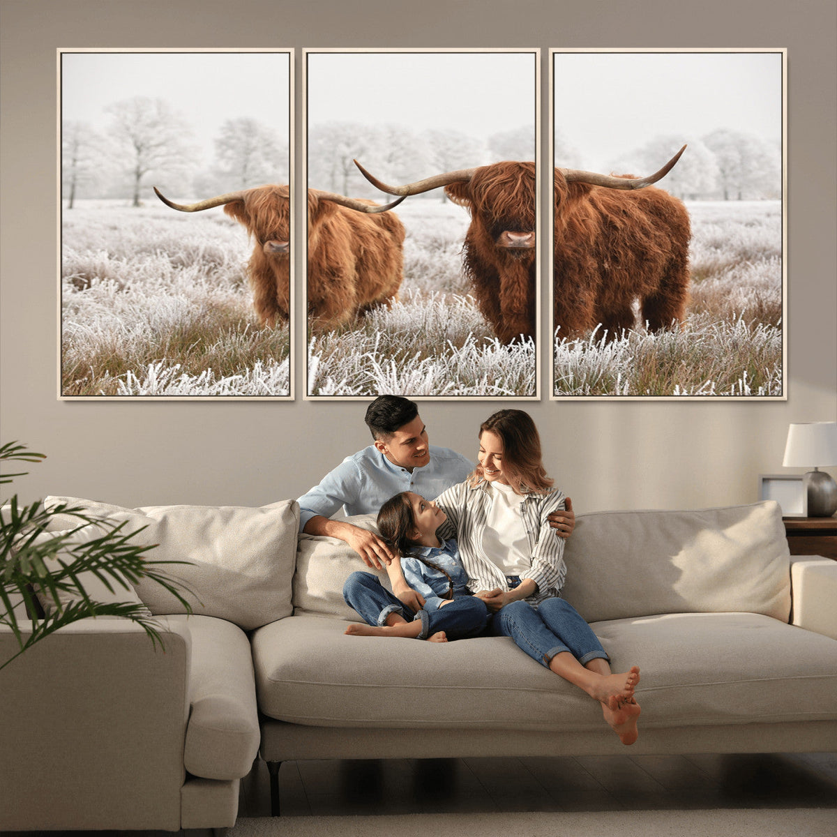 Longhorn Cattle Wall Art Canvas Print, Framed Farmhouse