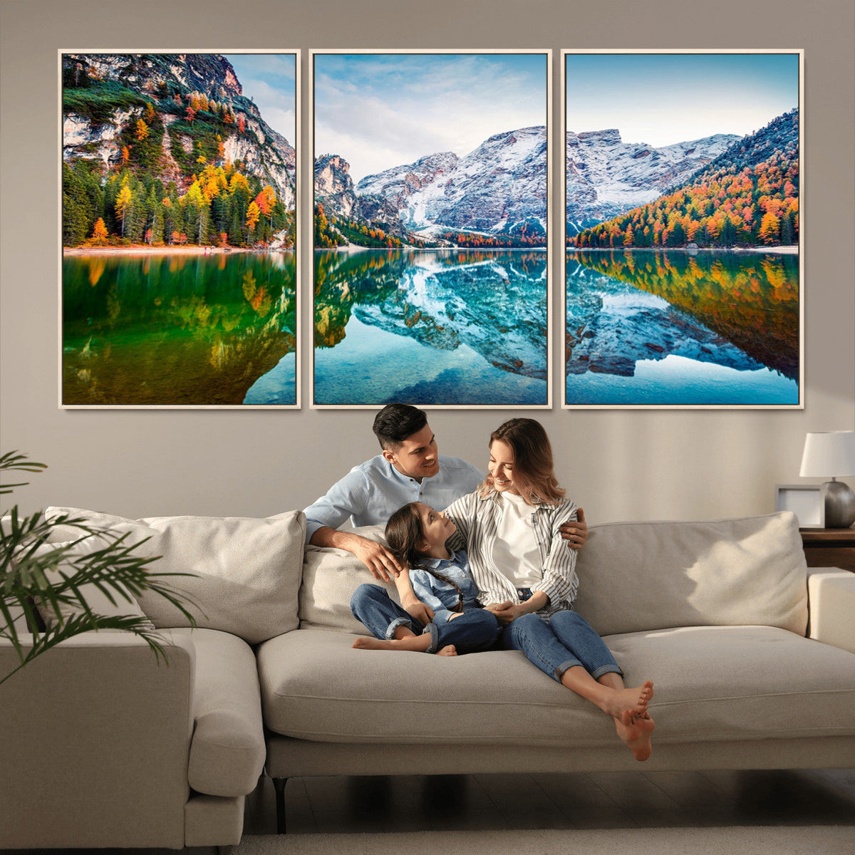 Spectacular autumn view of Braies Lake Wall Art Canvas Print
