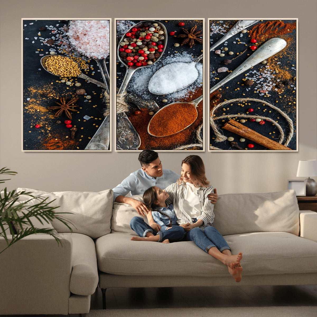 Spices and Seasonings Canvas Wall Art – Colorful Triptych