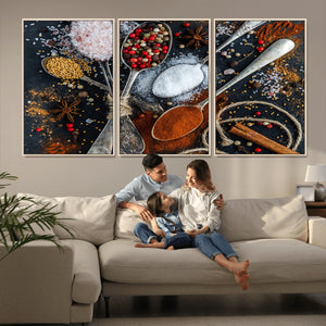Spices and Seasonings Canvas Wall Art – Colorful Triptych