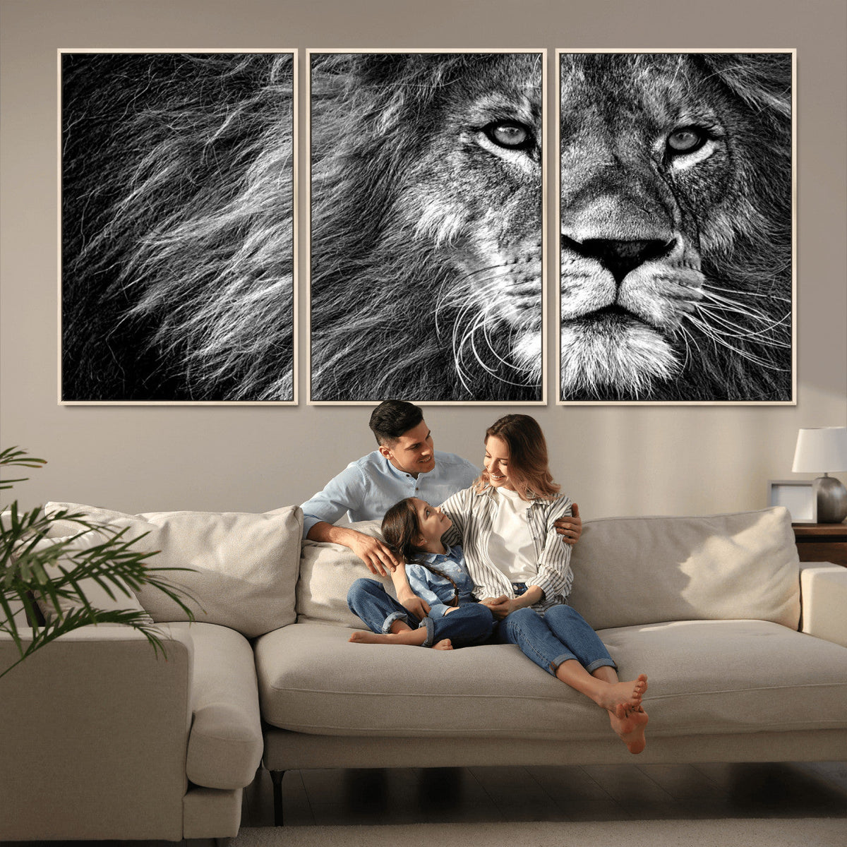 Black and White Lion Canvas Wall Art Print – Wildlife