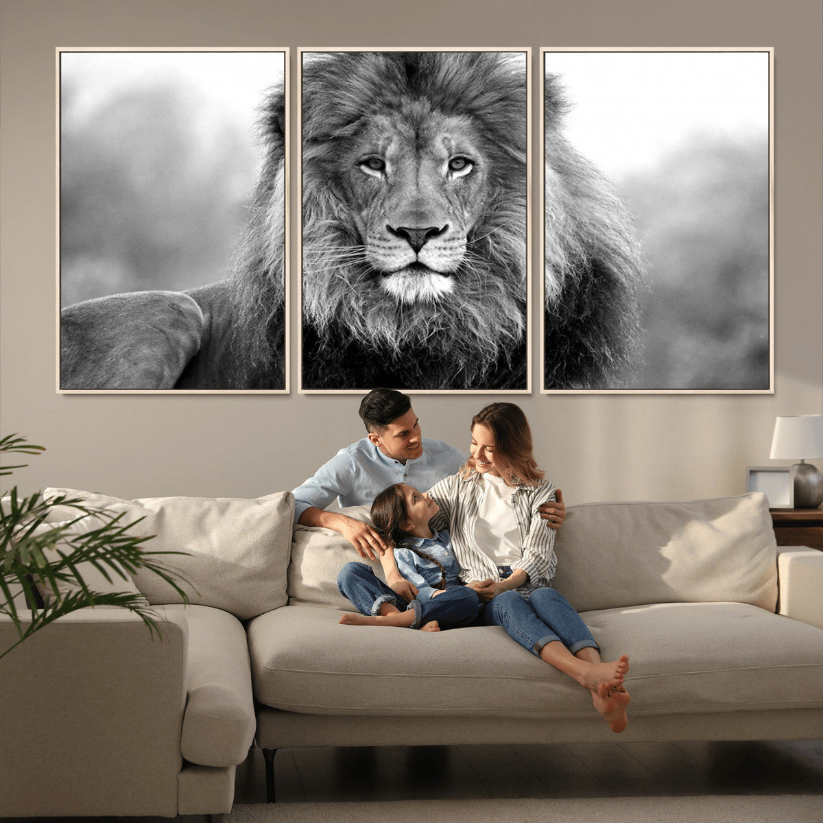 Black and White Lion Canvas Wall Art – Animal Print Artwork