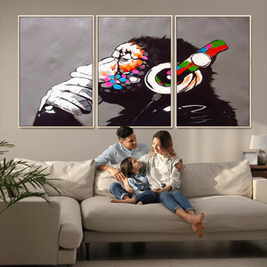 Dj Monkey Listening to Music Wall Art Print | Banksy Monkey