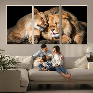 Lion and Lioness Wall Art Canvas Print – Framed African