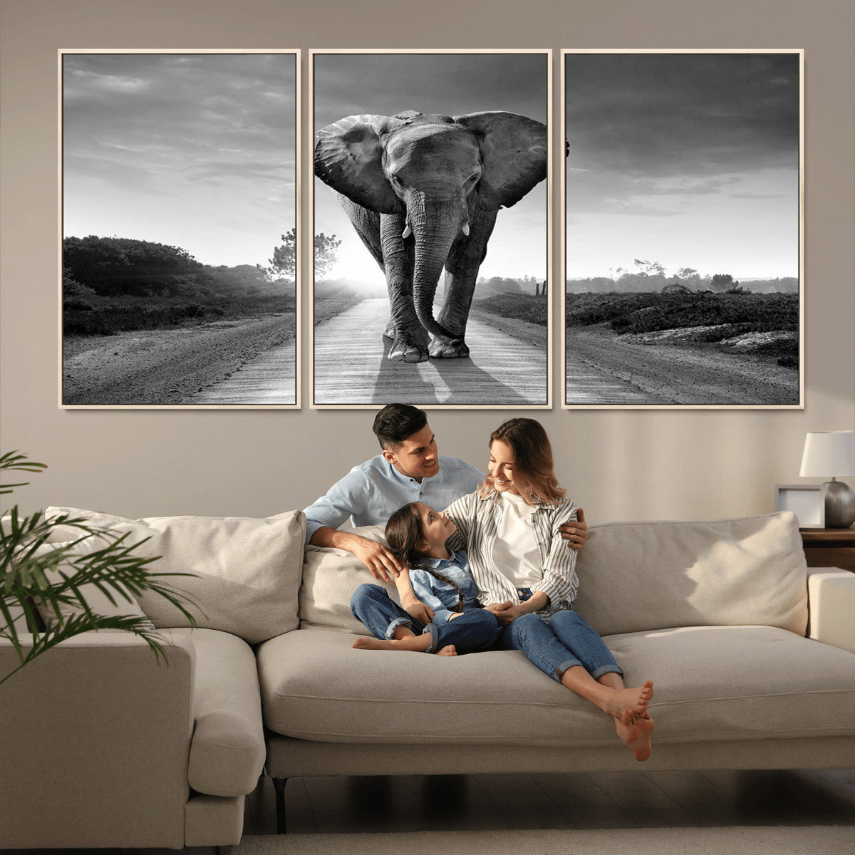 Black and White Elephant Wall Art Canvas Print