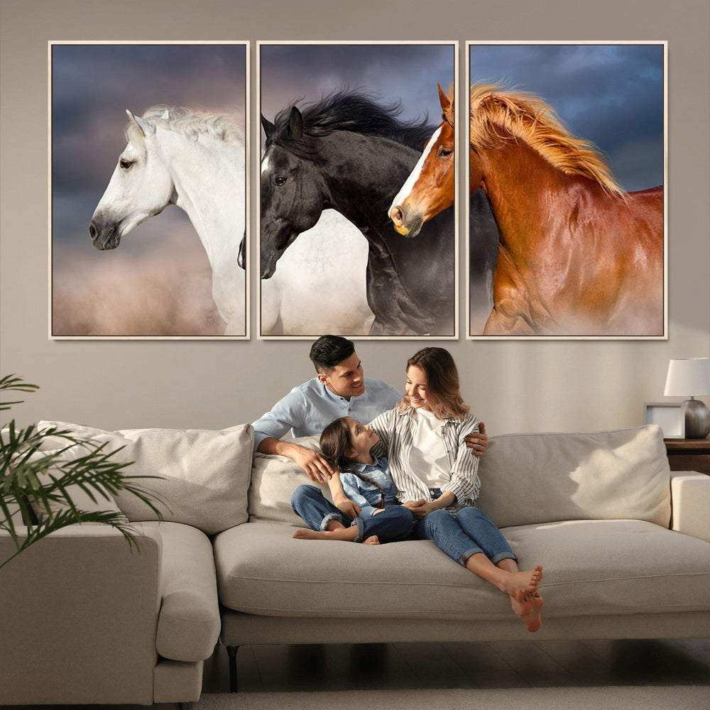 Animal Wall Art Three Horses Farmhouse Art Canvas, Framed