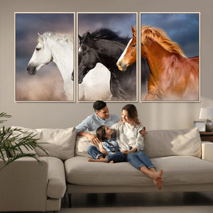 Animal Wall Art Three Horses Farmhouse Art Canvas, Framed