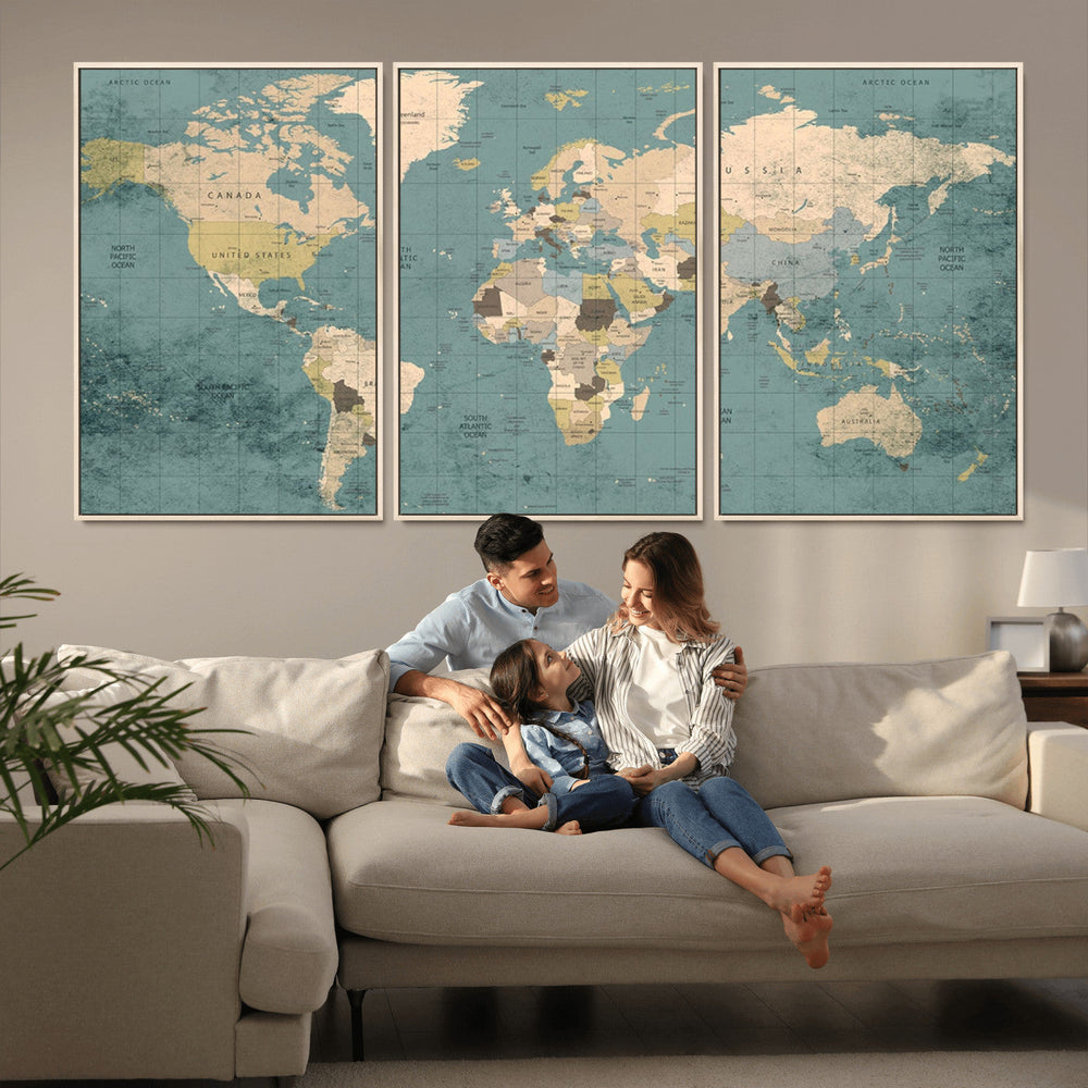 Classic World Map Canvas Print – Framed Vintage Map Wall