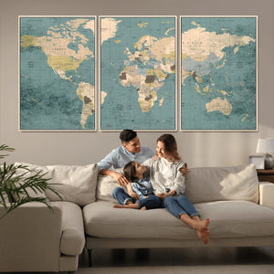Classic World Map Canvas Print – Framed Vintage Map Wall