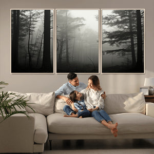 Misty Forest Wall Art Premium Canvas Print a Foggy and