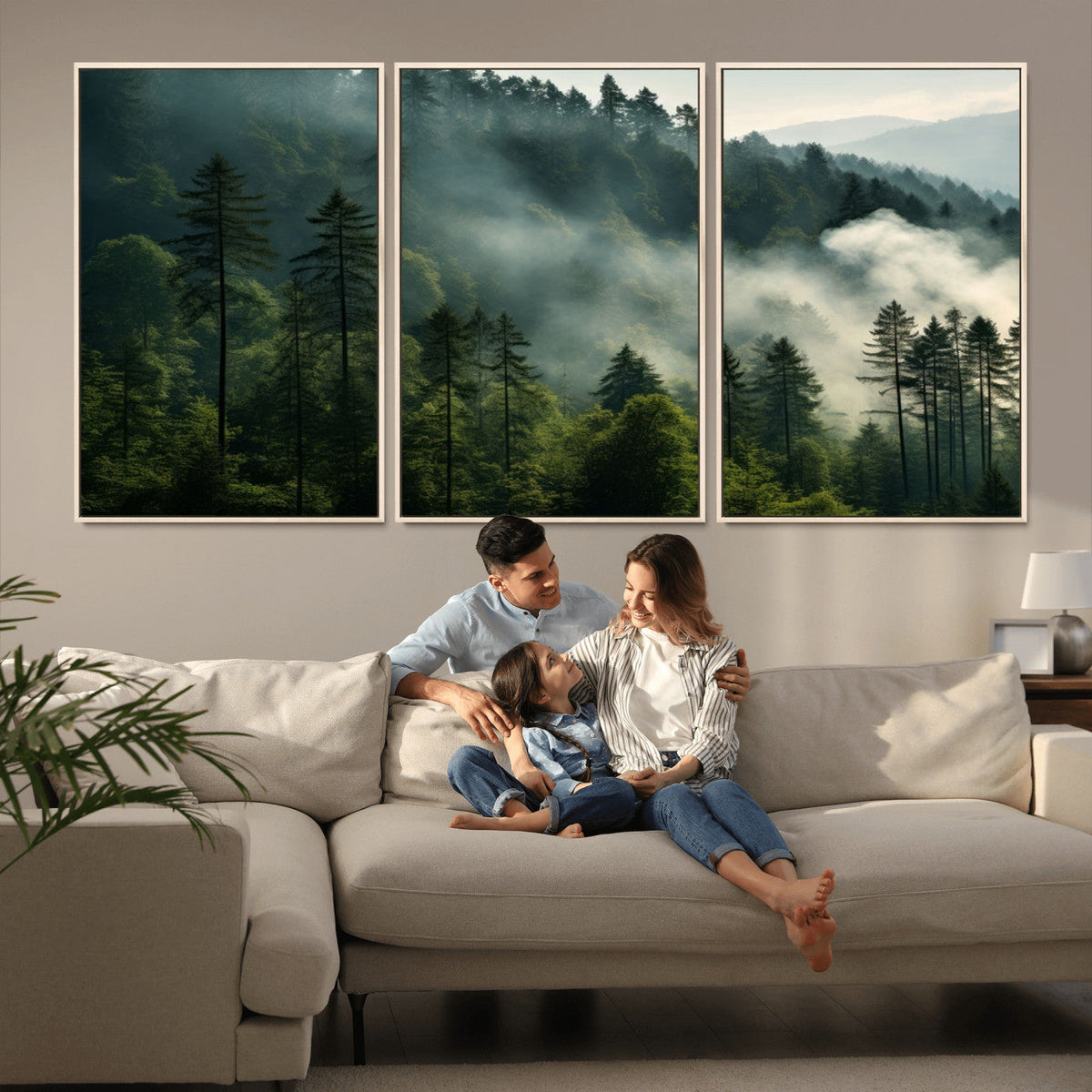 Misty Forest Wall Art Premium Canvas Print a Foggy and