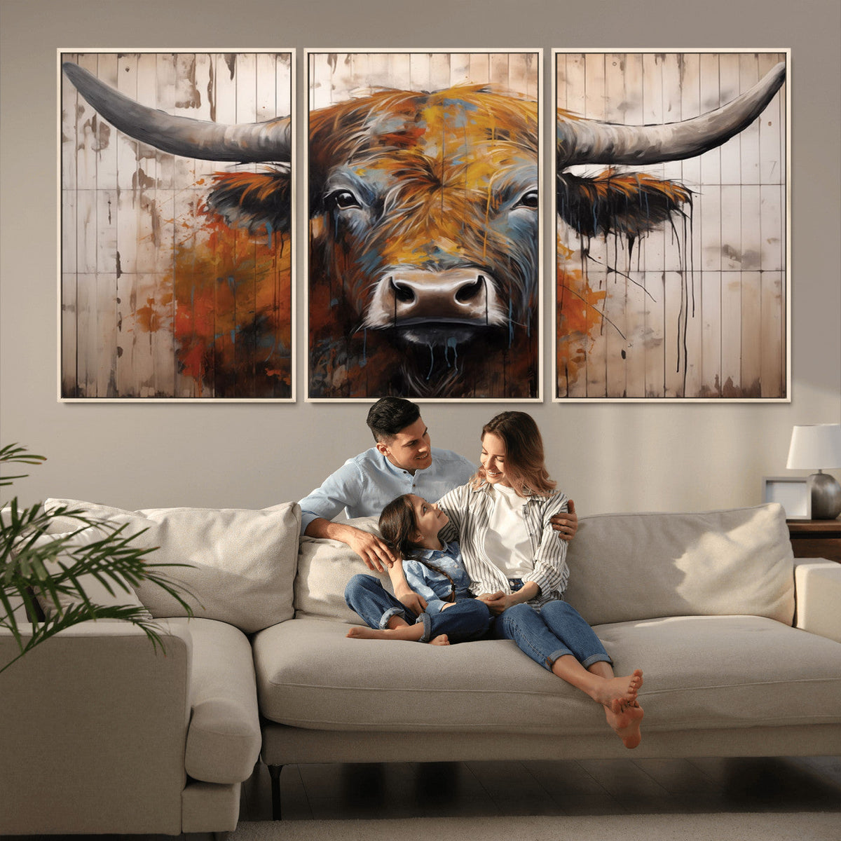 Abstract Bull Highland Cow Canvas Wall Art Print – Vibrant