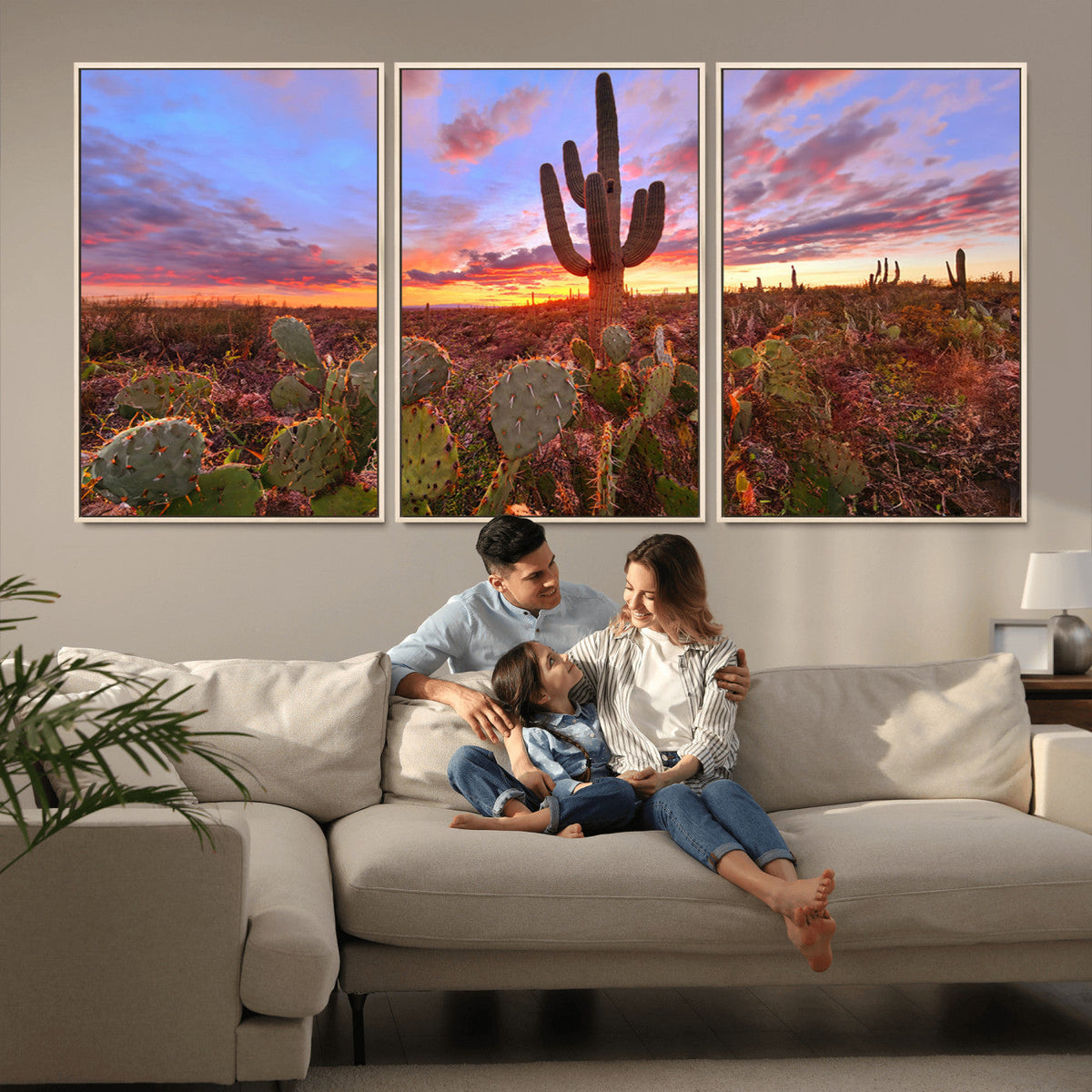 Arizona Desert Wall Art Canvas Print - Framed Deser Sunset